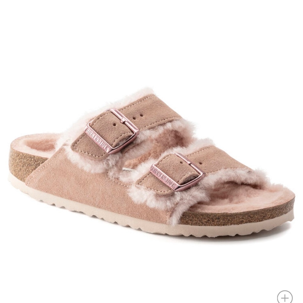 Feeling Rosy Arizona Genuine Shearling Slide Sandal Birkenstock size 33